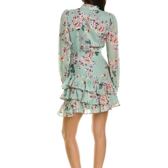 Yumi Kim Jenna Mint Floral Ruffle Long Sleeve Mini Dress Size Small - Picture 2 of 7